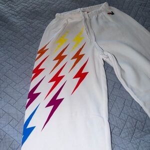 Aviator Nation Women’s Lightning Bolts White Jogger Sweatpants
